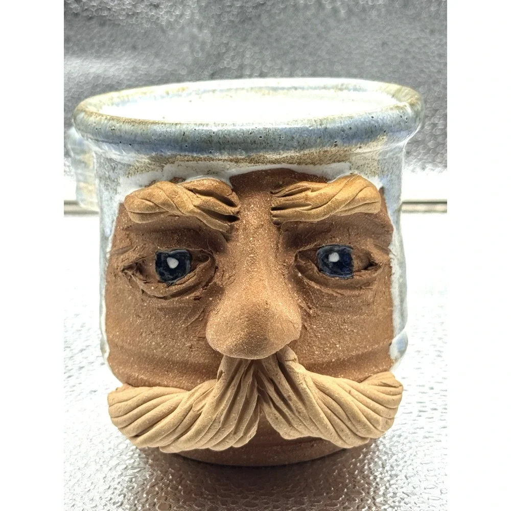 Vtg Face Mug Shaving Lather Cup Mustache Pottery Ceramic Art Park 99 Studio Sign
